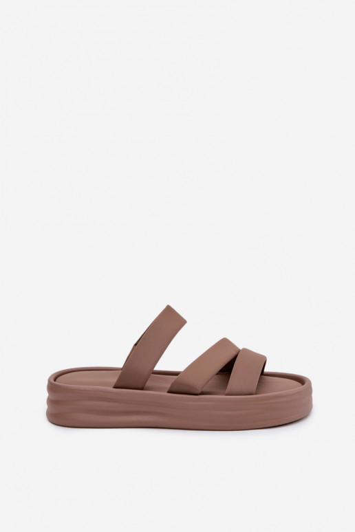 materiál Dámske papuče s platformou S pruhmi khaki farby Liorine