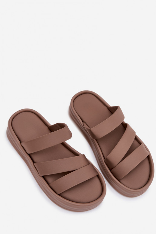 materiál Dámske papuče s platformou S pruhmi khaki farby Liorine