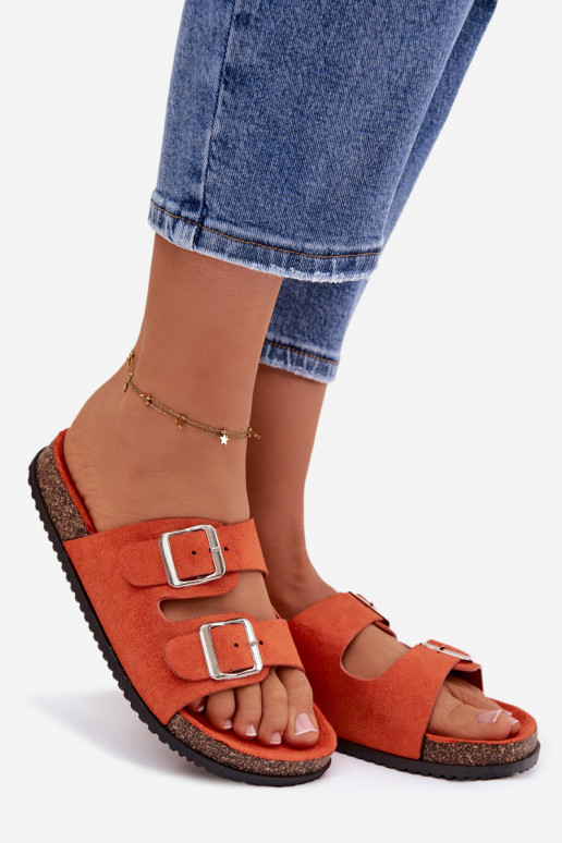 Oranžové dámske šľapky Oliena so sponami