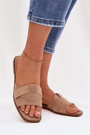 Papuče Dámsky byt S pruhmi z eko semišuoIne béžová Florane