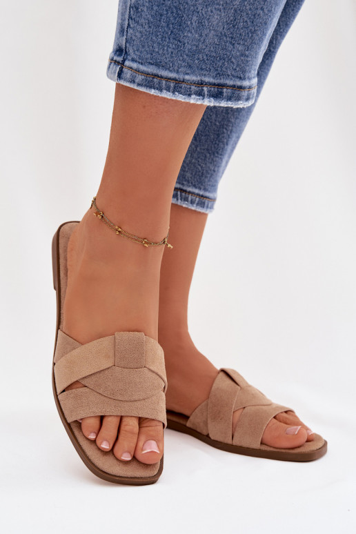 Papuče Dámsky byt S pruhmi z eko semišuoIne béžová Florane