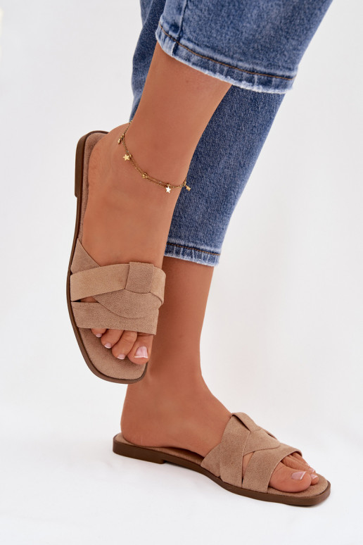 Papuče Dámsky byt S pruhmi z eko semišuoIne béžová Florane