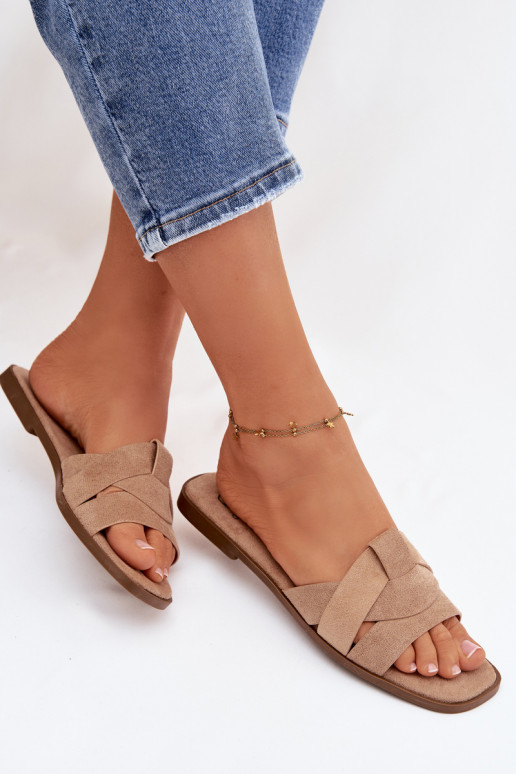 Papuče Dámsky byt S pruhmi z eko semišuoIne béžová Florane