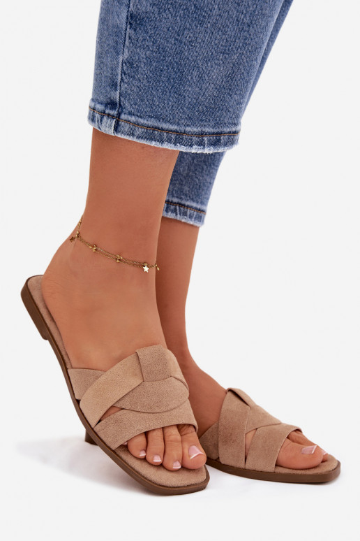 Papuče Dámsky byt S pruhmi z eko semišuoIne béžová Florane