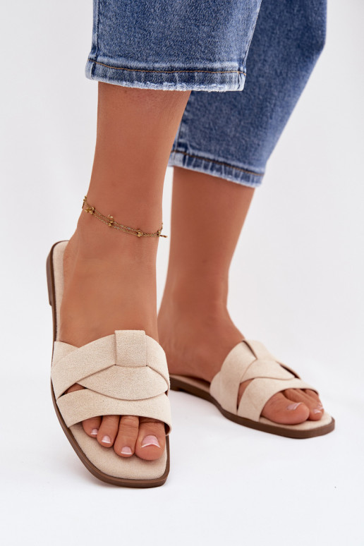 Papuče Dámsky byt S pruhmi z eko semišuoIne slonovina Florane