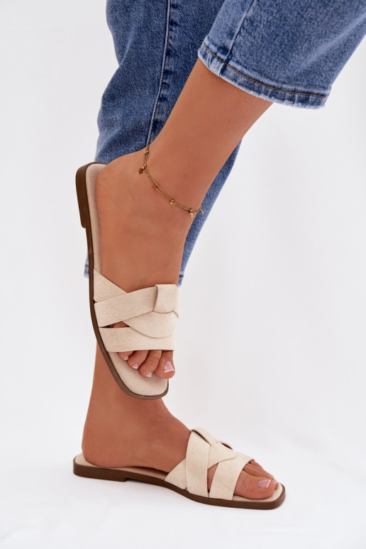 Papuče Dámsky byt S pruhmi z eko semišuoIne slonovina Florane