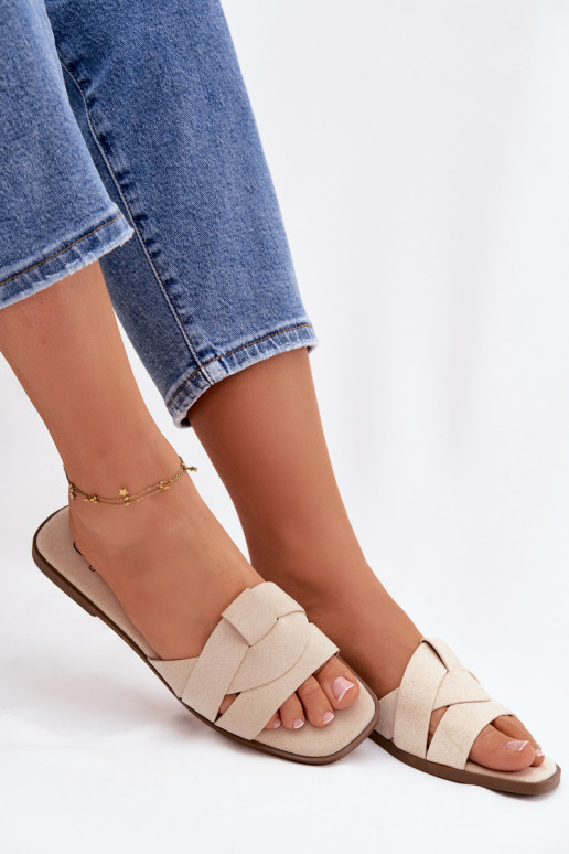 Papuče Dámsky byt S pruhmi z eko semišuoIne slonovina Florane