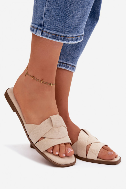 Papuče Dámsky byt S pruhmi z eko semišuoIne slonovina Florane