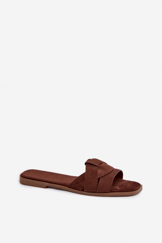 Papuče Dámsky byt S pruhmi z eko semišuoIne CzekoladoIne Florane