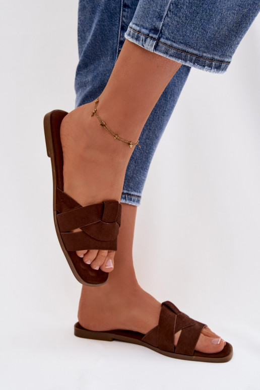 Papuče Dámsky byt S pruhmi z eko semišuoIne CzekoladoIne Florane