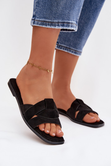 Papuče Dámsky byt S pruhmi z eko semišuoIne čierna Florane