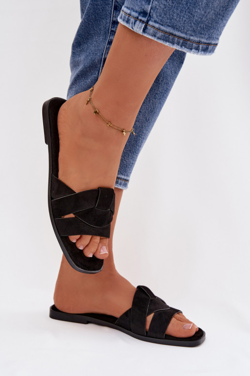 Papuče Dámsky byt S pruhmi z eko semišuoIne čierna Florane