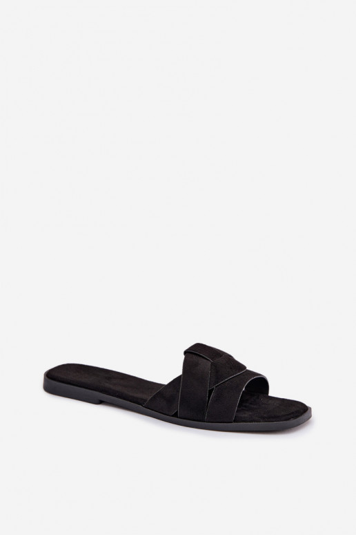 Papuče Dámsky byt S pruhmi z eko semišuoIne čierna Florane