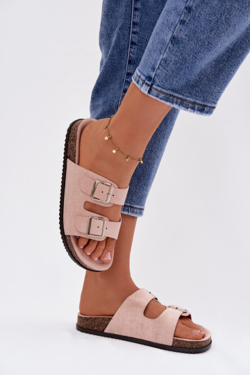 Módne svetloružové šľapky so sponami „Oliena"