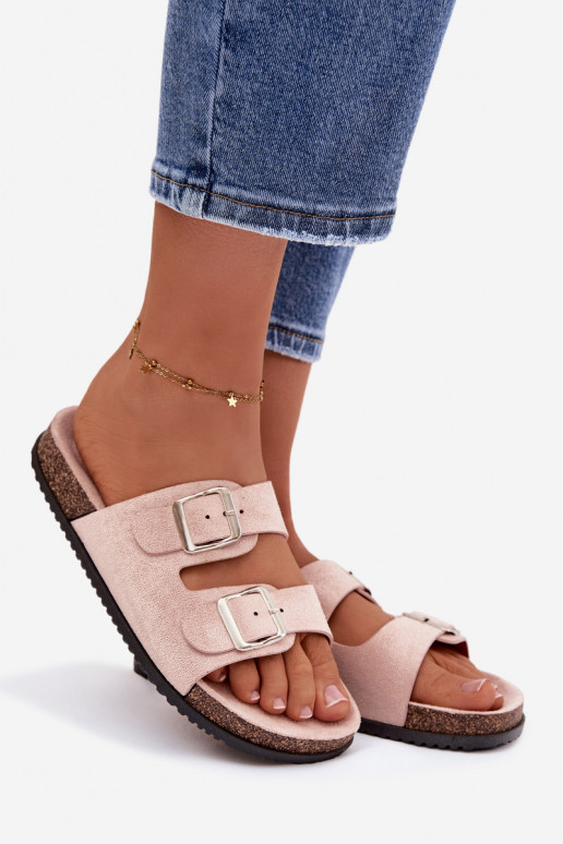 Módne svetloružové šľapky so sponami „Oliena"