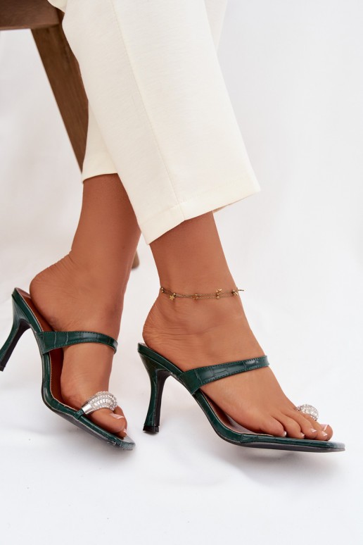 Dámske papuče s tenkými podpätkami S Ornatem Detalem ButelkoIna Zieleń Lorissa