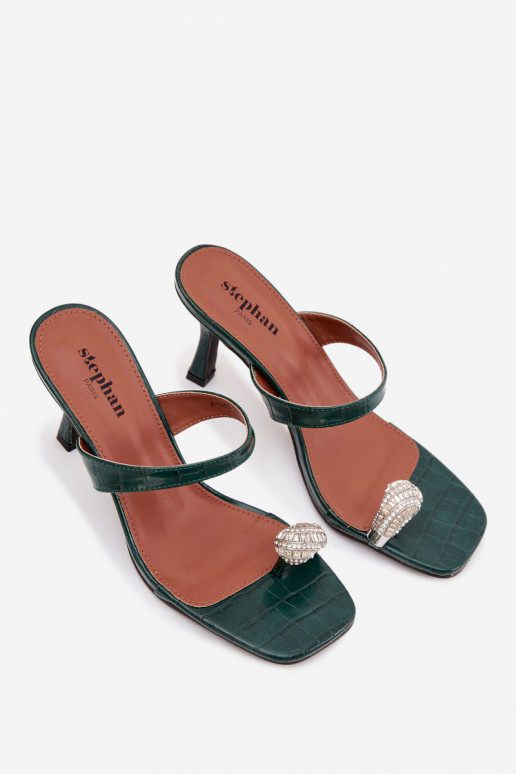 Dámske papuče s tenkými podpätkami S Ornatem Detalem ButelkoIna Zieleń Lorissa