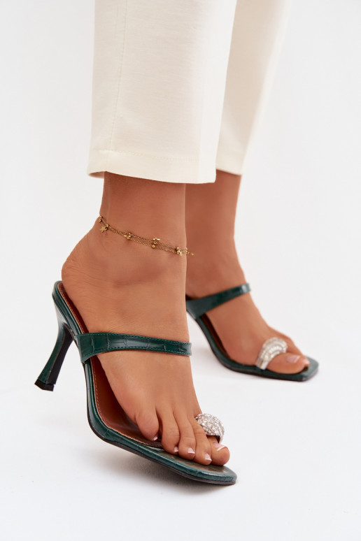 Dámske papuče s tenkými podpätkami S Ornatem Detalem ButelkoIna Zieleń Lorissa