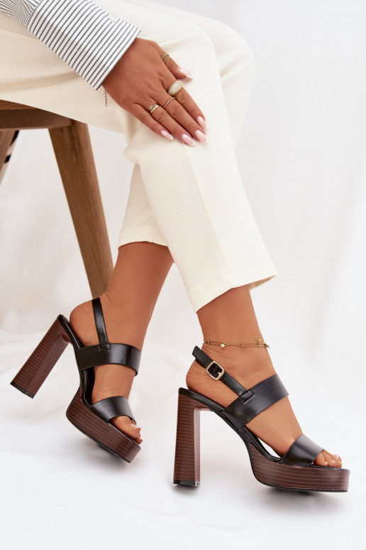 Dámske sandále na vysokom opätku a platforma Eko Kožené čierna Hanelia