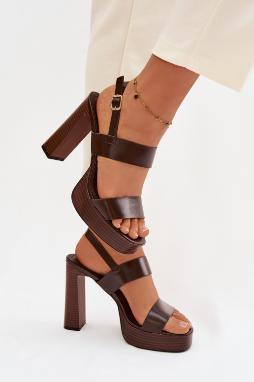Dámske sandále na vysokom opätku a platforma Eko Kožené CzekoladoIne Hanelia