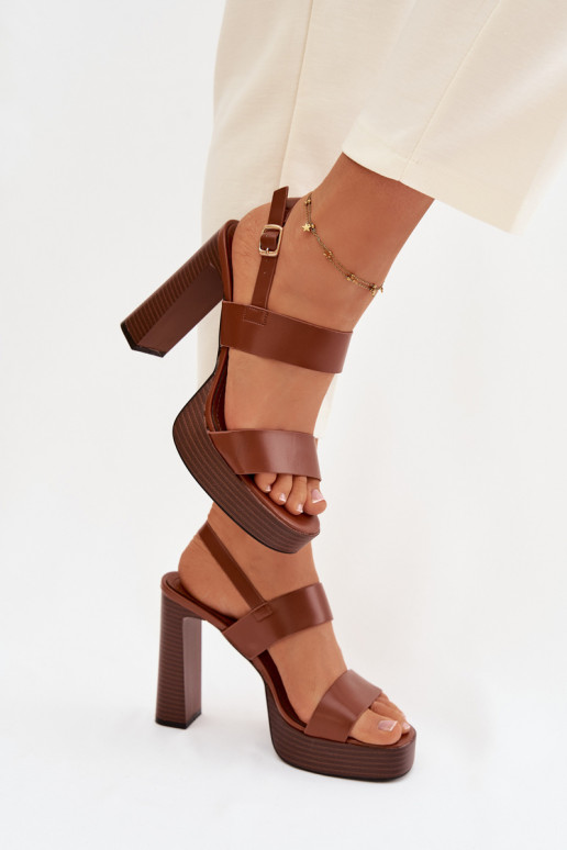 Dámske sandále na vysokom opätku a platforma Eko Kožené Hnedá farba Hanelia