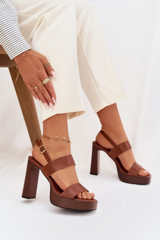 Dámske sandále na vysokom opätku a platforma Eko Kožené Hnedá farba Hanelia