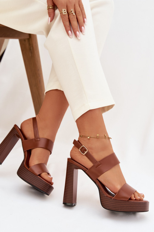Dámske sandále na vysokom opätku a platforma Eko Kožené Hnedá farba Hanelia