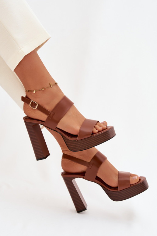 Dámske sandále na vysokom opätku a platforma Eko Kožené Hnedá farba Hanelia