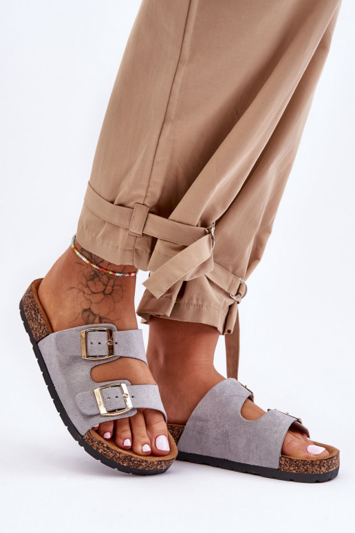 Dámske nazúvacie žabky Zapnuté korkovej podrážke sivá Cortina