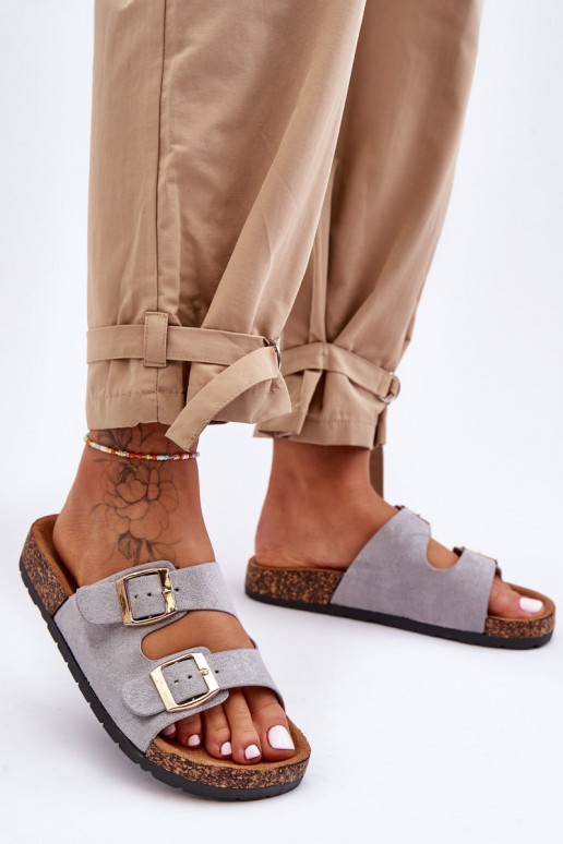 Dámske nazúvacie žabky Zapnuté korkovej podrážke sivá Cortina