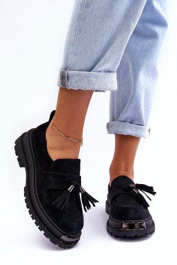 zo semišu topánky dámske mokasíny čierna Ramvli 2