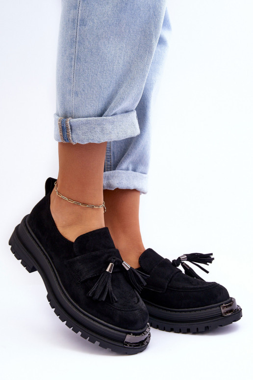 zo semišu topánky dámske mokasíny čierna Ramvli