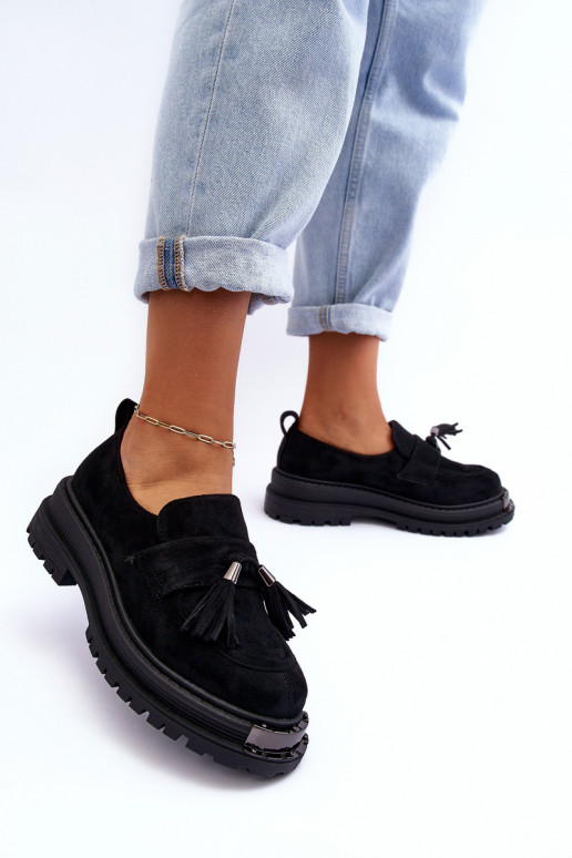 zo semišu topánky dámske mokasíny čierna Ramvli