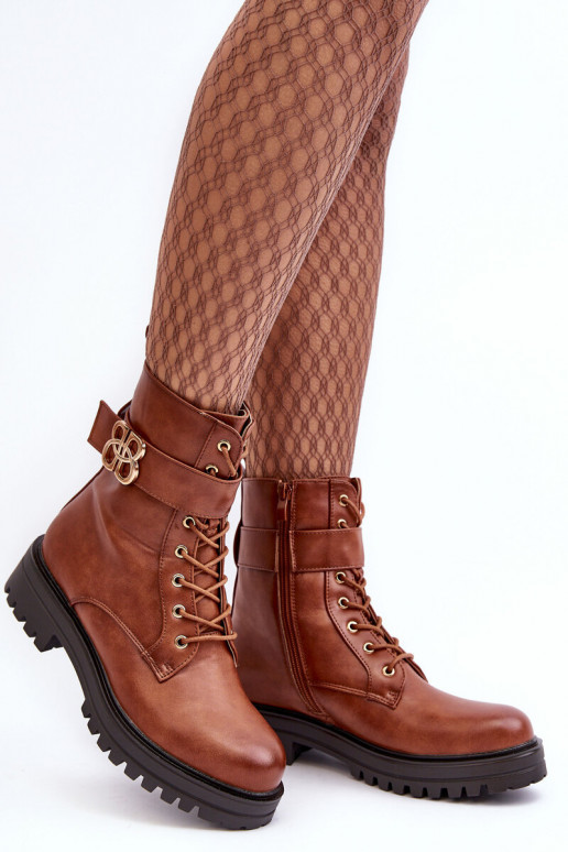 Pracovné členkové topánky Dámske so zipsami s ozdobami Hnedá farba Ciossava