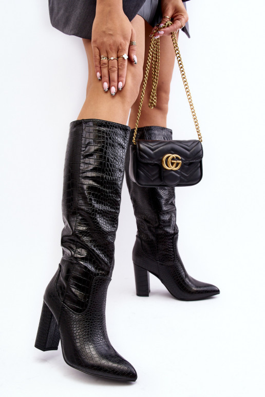 dámske čižmy s podpätkami zahriať sa hadie vzory čierna Delul