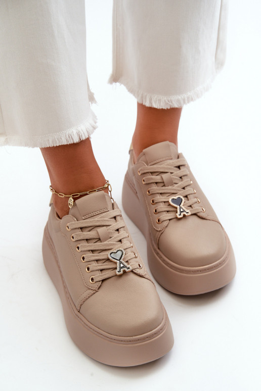 Dámske Kožené Tenisky model obuvi s platformou béžová Vinceza 66700