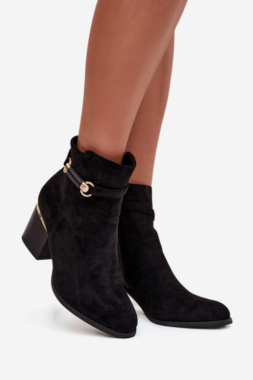 Dámske čižmy zahriať sa s podpätkami so zdobenými podpätkami čierna Galissa