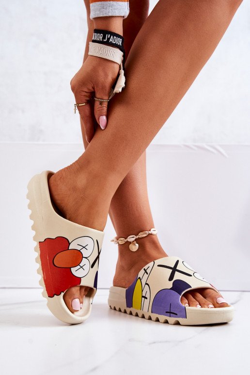 Guma PapučeZapnutétlačiem béžová Monsters