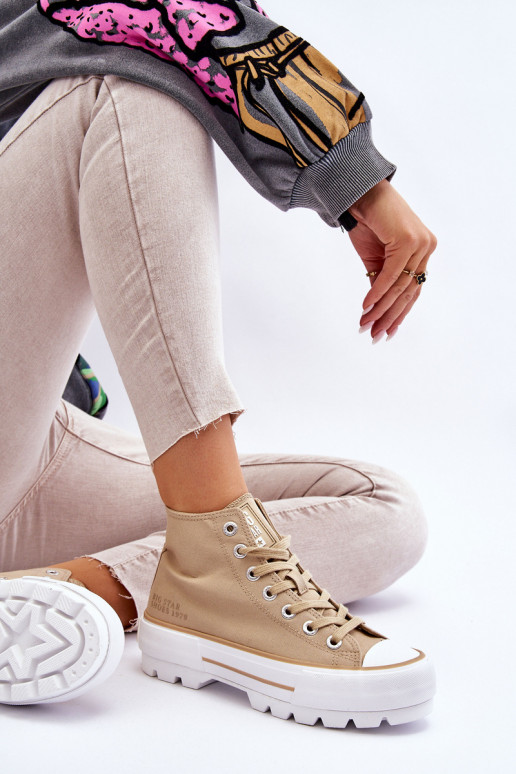 Vysoká materiál bežná obuv s platformou Big Star LL274160 béžová