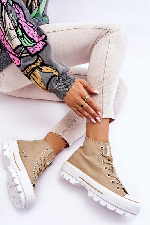 Vysoká materiál bežná obuv s platformou Big Star LL274160 béžová