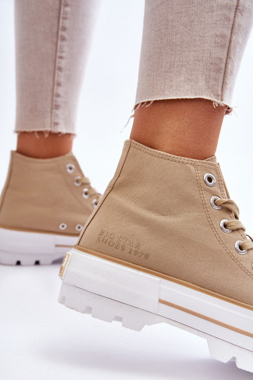 Vysoká materiál bežná obuv s platformou Big Star LL274160 béžová