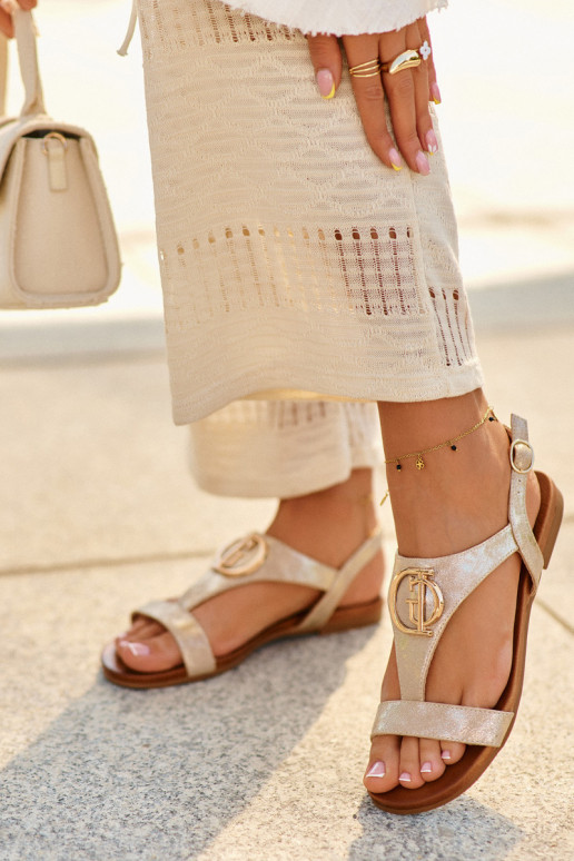 Sandále pre ženy s ozdobami S.Barski KV27-051 zlatej farby