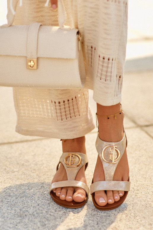 Sandále pre ženy s ozdobami S.Barski KV27-051 zlatej farby