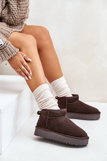 Kožené zo semišu Snehule s platformou Hnedá farba Nereviana