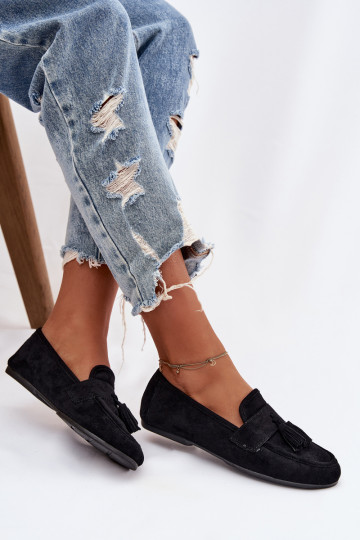 Mokasíny dámske s strapcami čiernych farieb Tai turirilisse