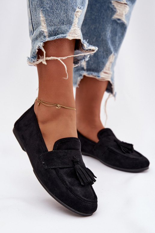 Mokasíny dámske s strapcami čiernych farieb Tai turirilisse