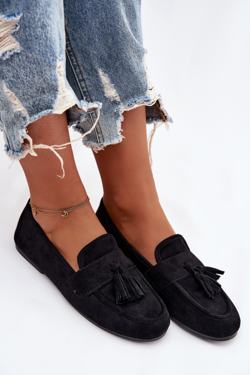 Mokasíny dámske s strapcami čiernych farieb Tai turirilisse