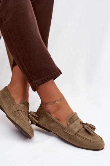 Mokasíny dámske s strapcami zelených farieb Tai turirilisse