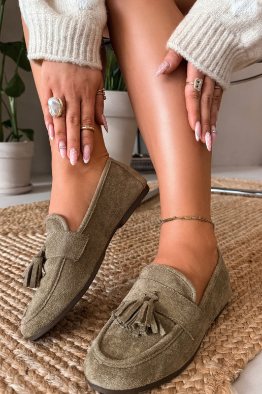 Mokasíny dámske s strapcami zelených farieb Tai turirilisse