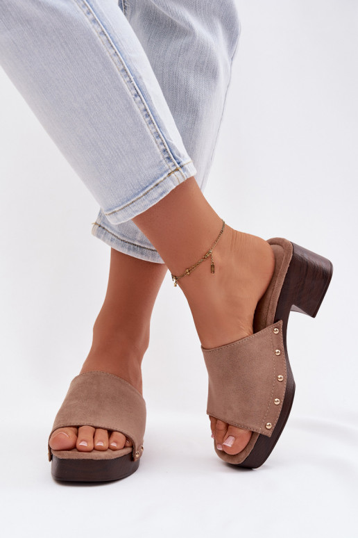 Dámske papuče Zapnuté Klocku Ze zlatej farbymi Svorníky béžová Davessa